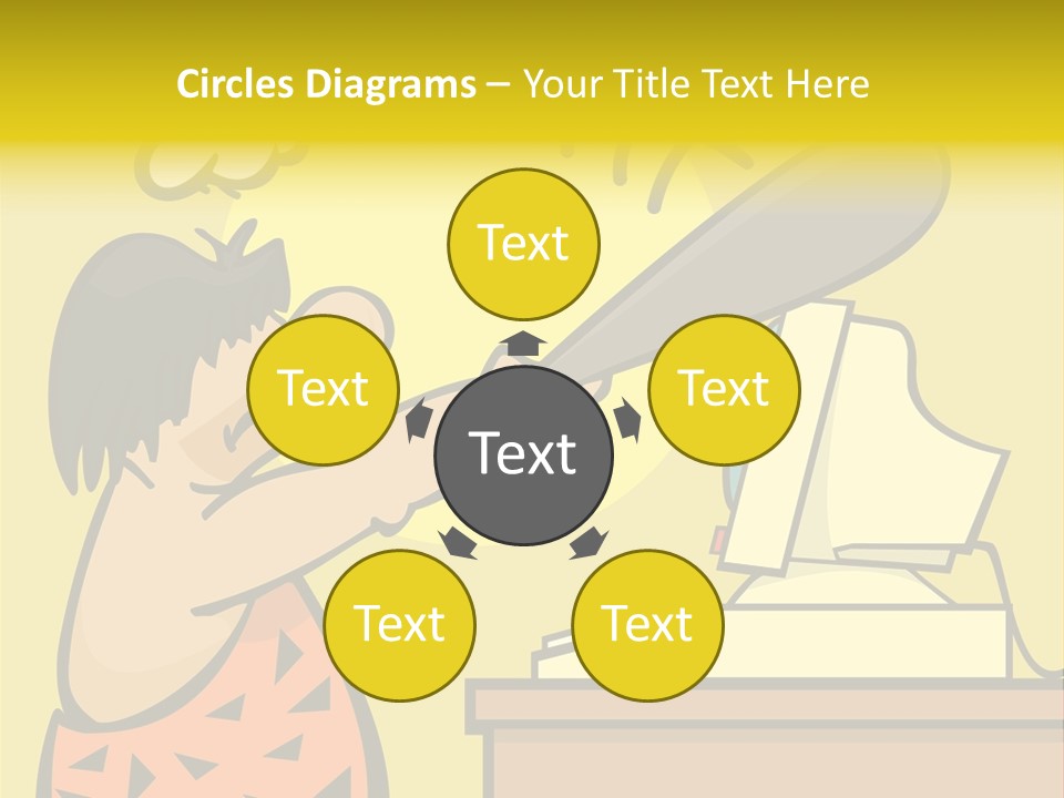 Frustrated Caveman Clobbers His Computer PowerPoint Template