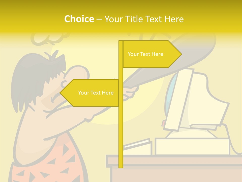 Frustrated Caveman Clobbers His Computer PowerPoint Template