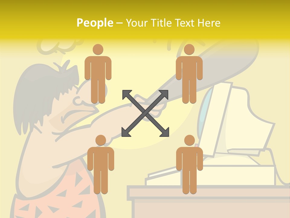 Frustrated Caveman Clobbers His Computer PowerPoint Template