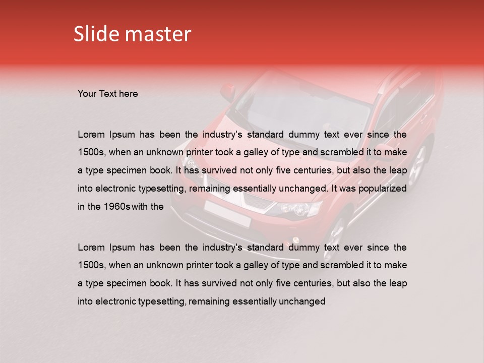 A Red Car Is Driving Down The Road PowerPoint Template