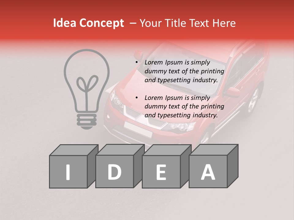 A Red Car Is Driving Down The Road PowerPoint Template