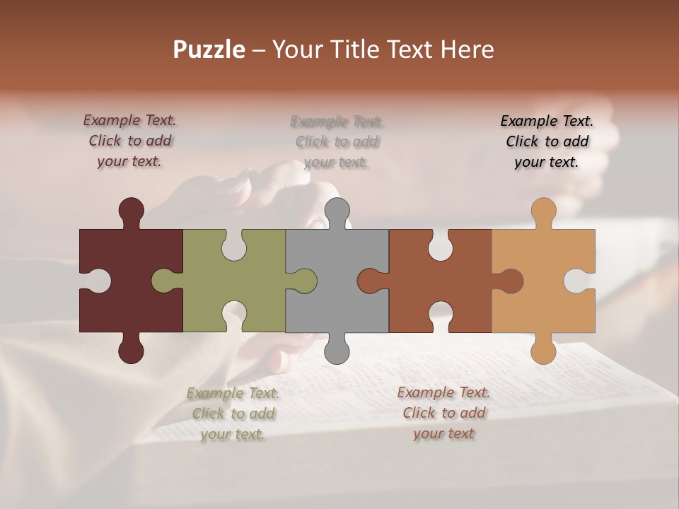 A Couple Prays Together At A Table As Their Hands Rest Upon Their Holy Bibles (Shallow Focus). PowerPoint Template