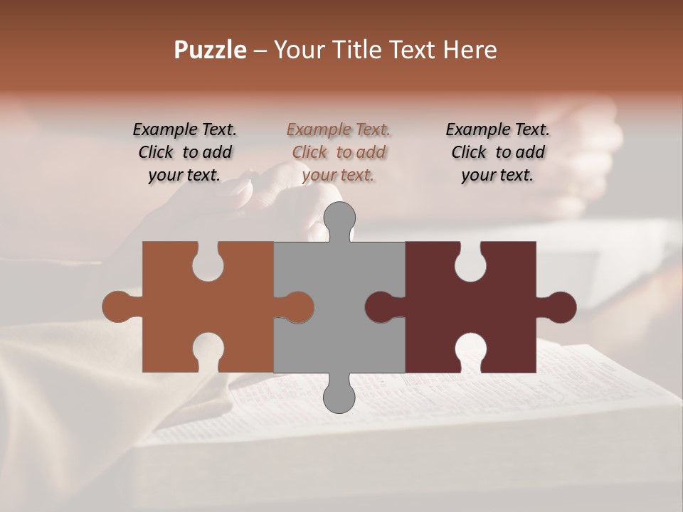 A Couple Prays Together At A Table As Their Hands Rest Upon Their Holy Bibles (Shallow Focus). PowerPoint Template