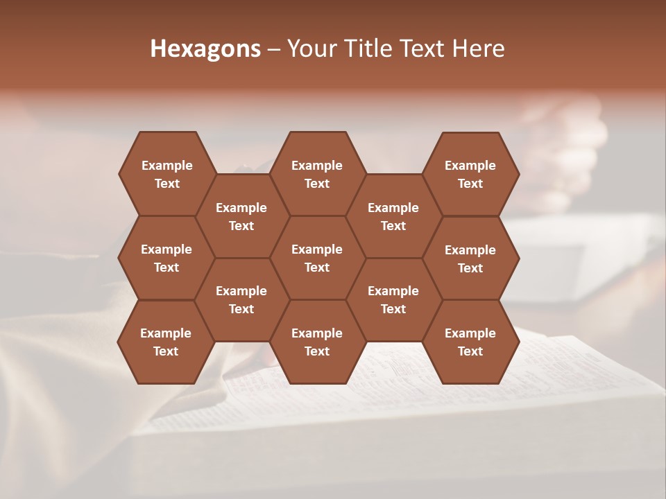 A Couple Prays Together At A Table As Their Hands Rest Upon Their Holy Bibles (Shallow Focus). PowerPoint Template