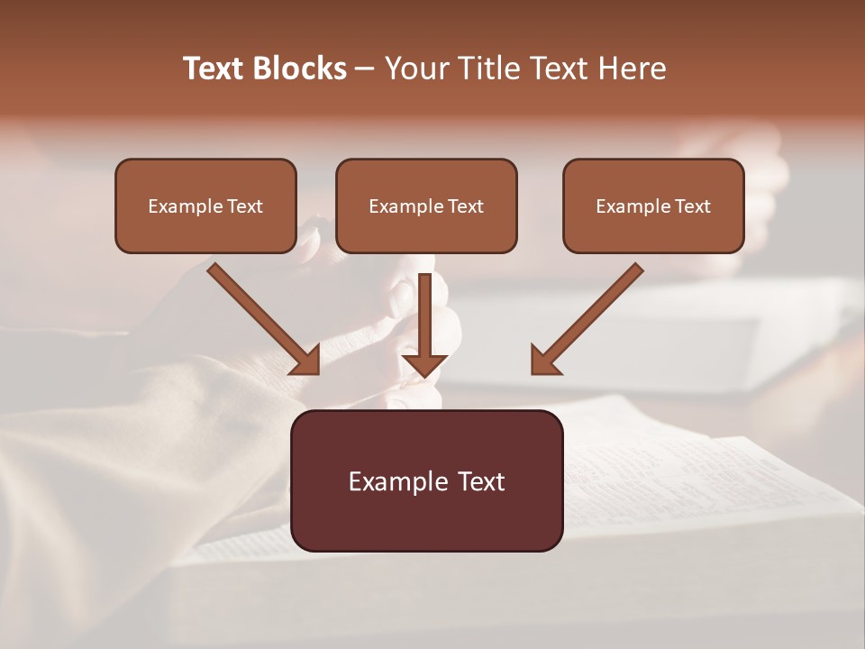 A Couple Prays Together At A Table As Their Hands Rest Upon Their Holy Bibles (Shallow Focus). PowerPoint Template