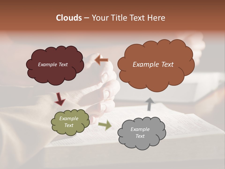 A Couple Prays Together At A Table As Their Hands Rest Upon Their Holy Bibles (Shallow Focus). PowerPoint Template