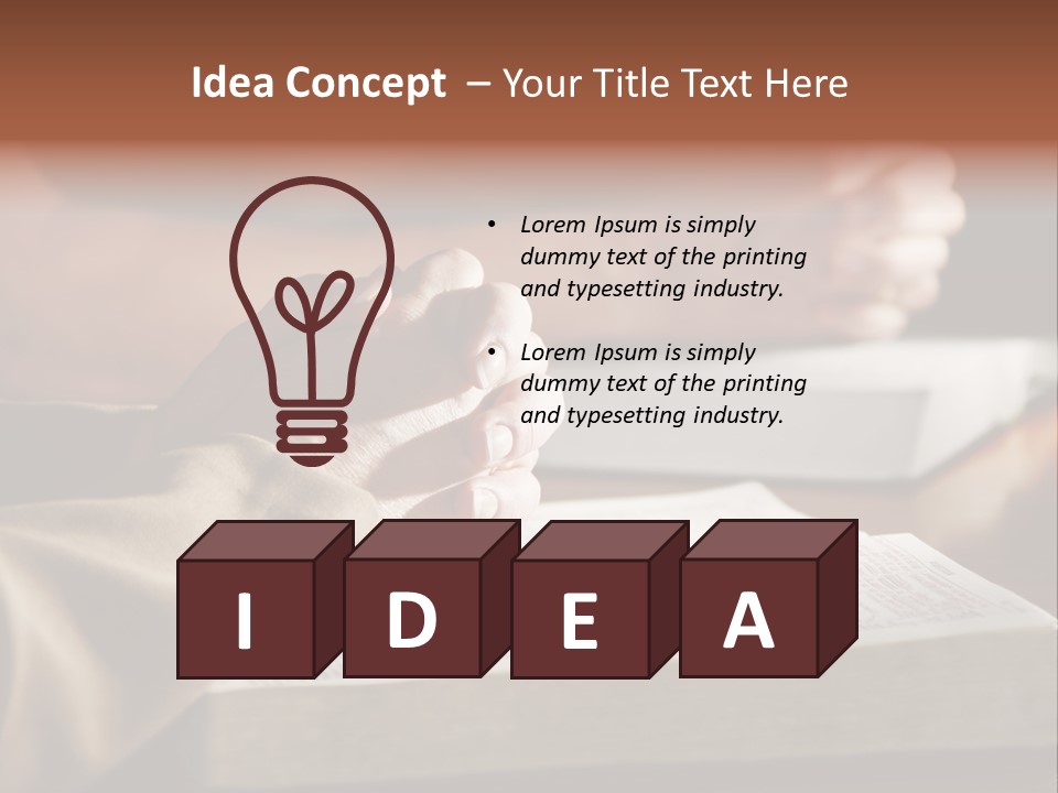 A Couple Prays Together At A Table As Their Hands Rest Upon Their Holy Bibles (Shallow Focus). PowerPoint Template