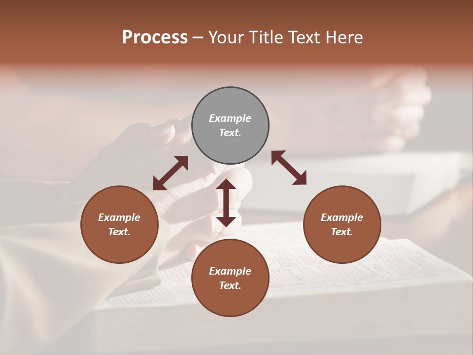 A Couple Prays Together At A Table As Their Hands Rest Upon Their Holy Bibles (Shallow Focus). PowerPoint Template