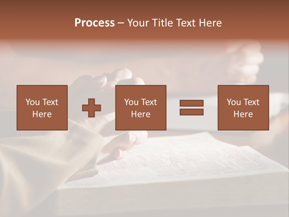 A Couple Prays Together At A Table As Their Hands Rest Upon Their Holy Bibles (Shallow Focus). PowerPoint Template