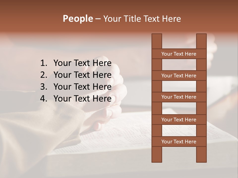 A Couple Prays Together At A Table As Their Hands Rest Upon Their Holy Bibles (Shallow Focus). PowerPoint Template