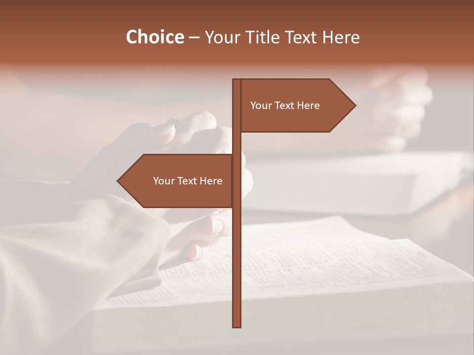 A Couple Prays Together At A Table As Their Hands Rest Upon Their Holy Bibles (Shallow Focus). PowerPoint Template
