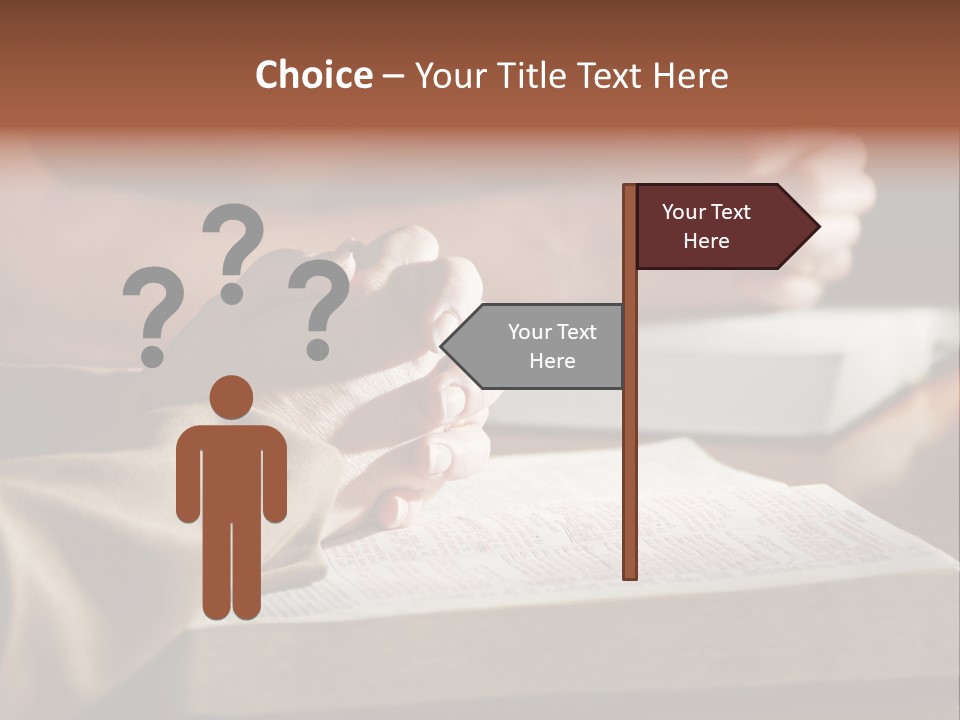 A Couple Prays Together At A Table As Their Hands Rest Upon Their Holy Bibles (Shallow Focus). PowerPoint Template
