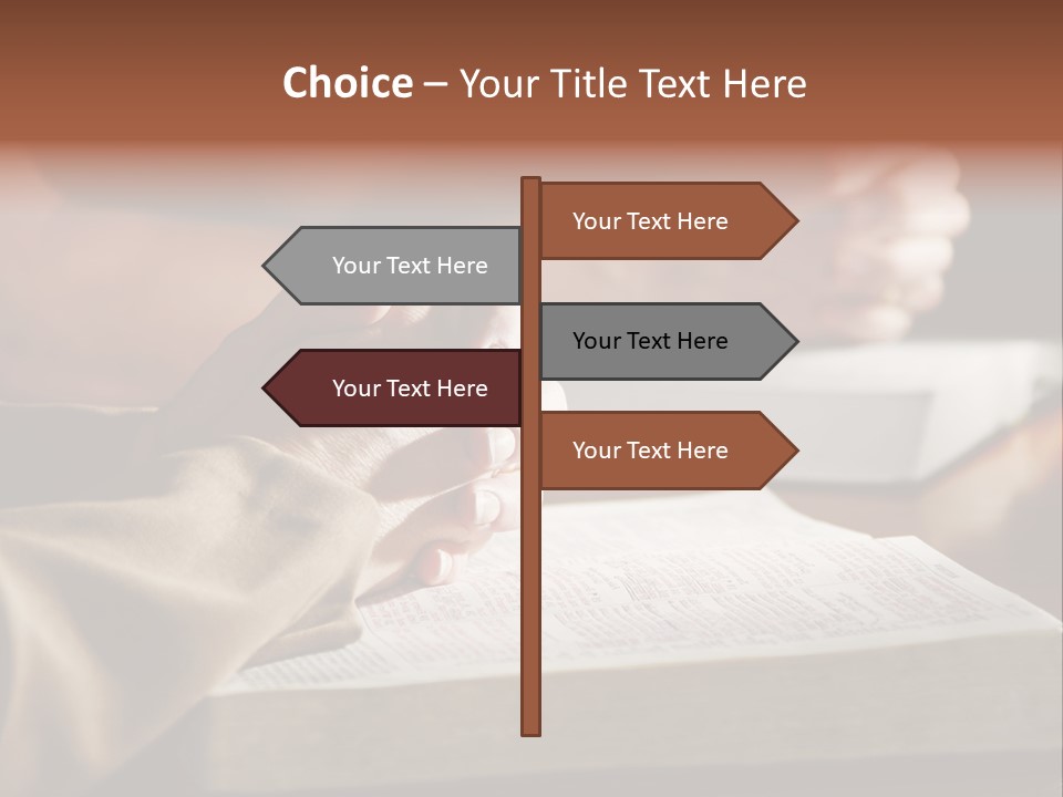 A Couple Prays Together At A Table As Their Hands Rest Upon Their Holy Bibles (Shallow Focus). PowerPoint Template
