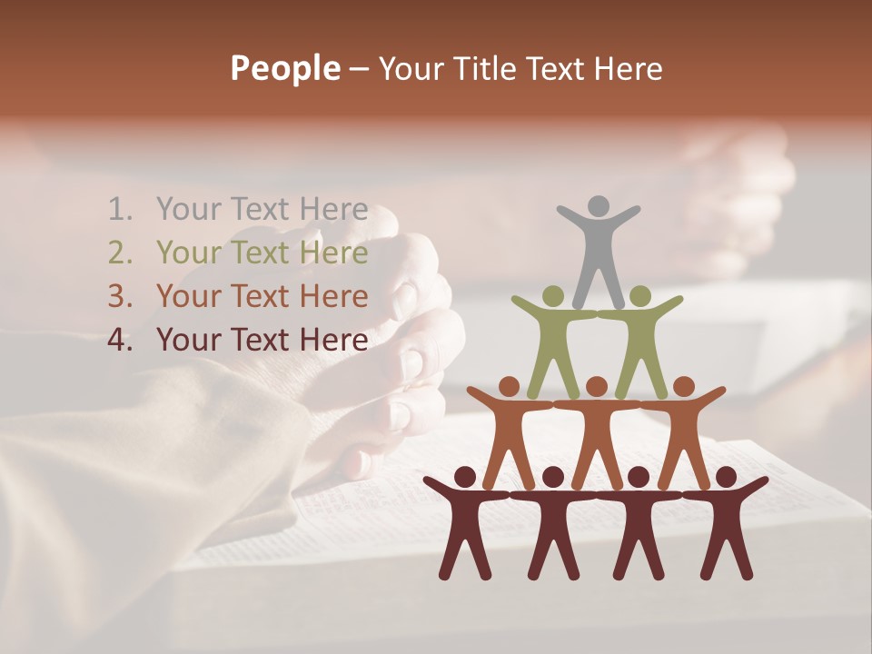 A Couple Prays Together At A Table As Their Hands Rest Upon Their Holy Bibles (Shallow Focus). PowerPoint Template