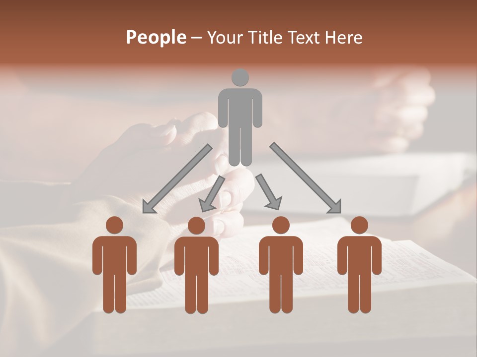 A Couple Prays Together At A Table As Their Hands Rest Upon Their Holy Bibles (Shallow Focus). PowerPoint Template