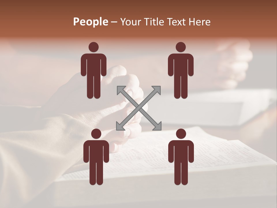 A Couple Prays Together At A Table As Their Hands Rest Upon Their Holy Bibles (Shallow Focus). PowerPoint Template
