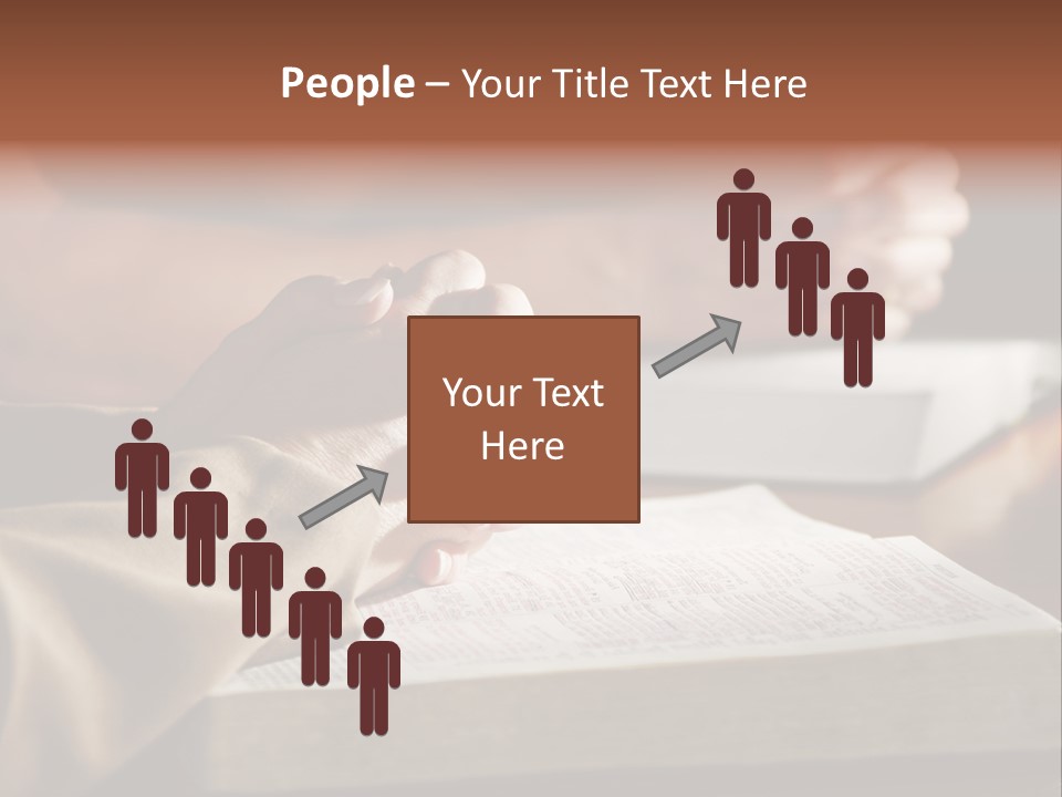 A Couple Prays Together At A Table As Their Hands Rest Upon Their Holy Bibles (Shallow Focus). PowerPoint Template