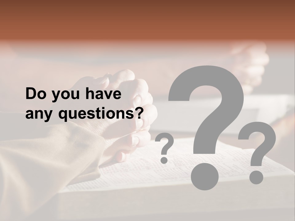 A Couple Prays Together At A Table As Their Hands Rest Upon Their Holy Bibles (Shallow Focus). PowerPoint Template