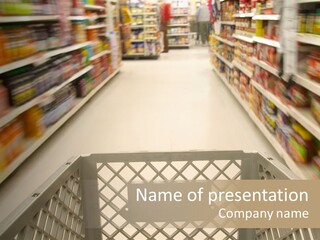 Shopping Cart Moving Through Market PowerPoint Template