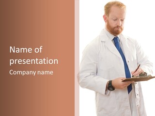 Doctor, Pharmacist Or Laboratory Worker Recording Information. PowerPoint Template