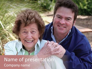 A Grown Son Visiting His Mom For Mother's Day. PowerPoint Template