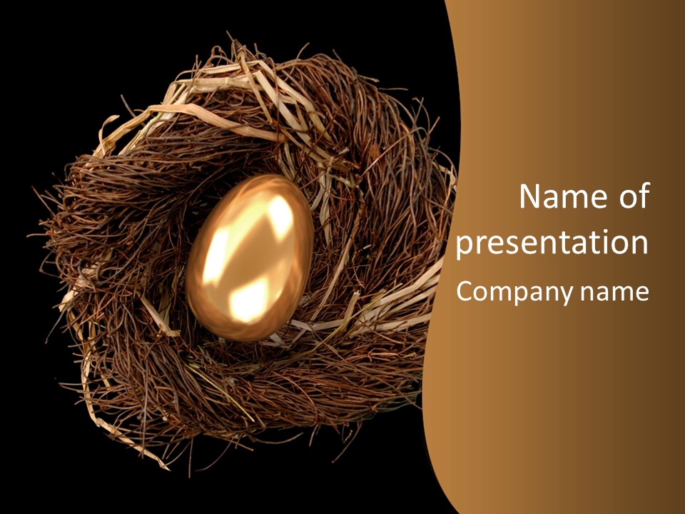 Golden Egg Inside A Nest On Black Background PowerPoint Template