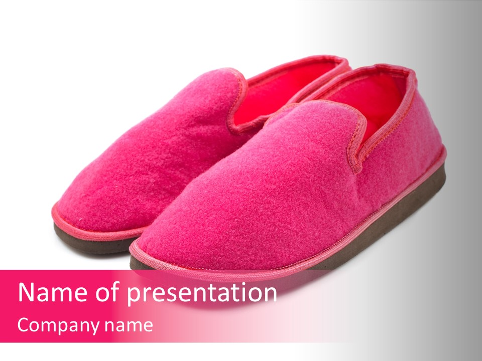 Lady Pink Slippers With Soft Shadow On White Background PowerPoint Template