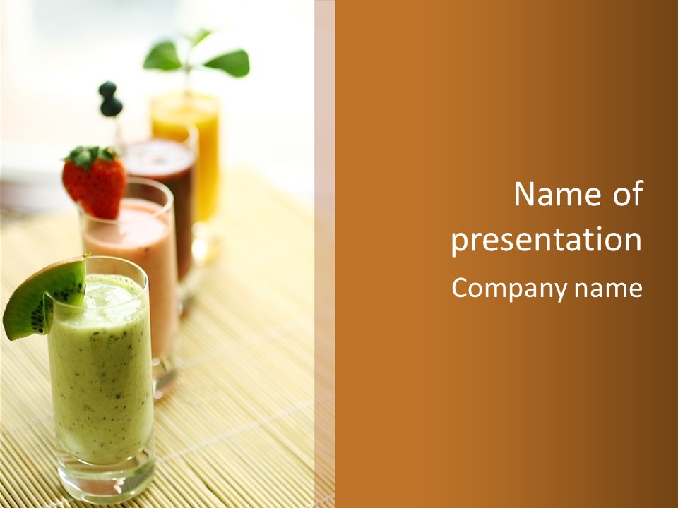 A Group Of Drinks Sitting On Top Of A Wooden Table PowerPoint Template