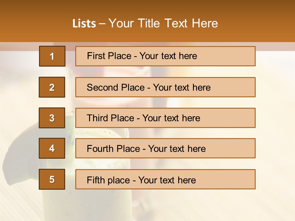A Group Of Drinks Sitting On Top Of A Wooden Table PowerPoint Template