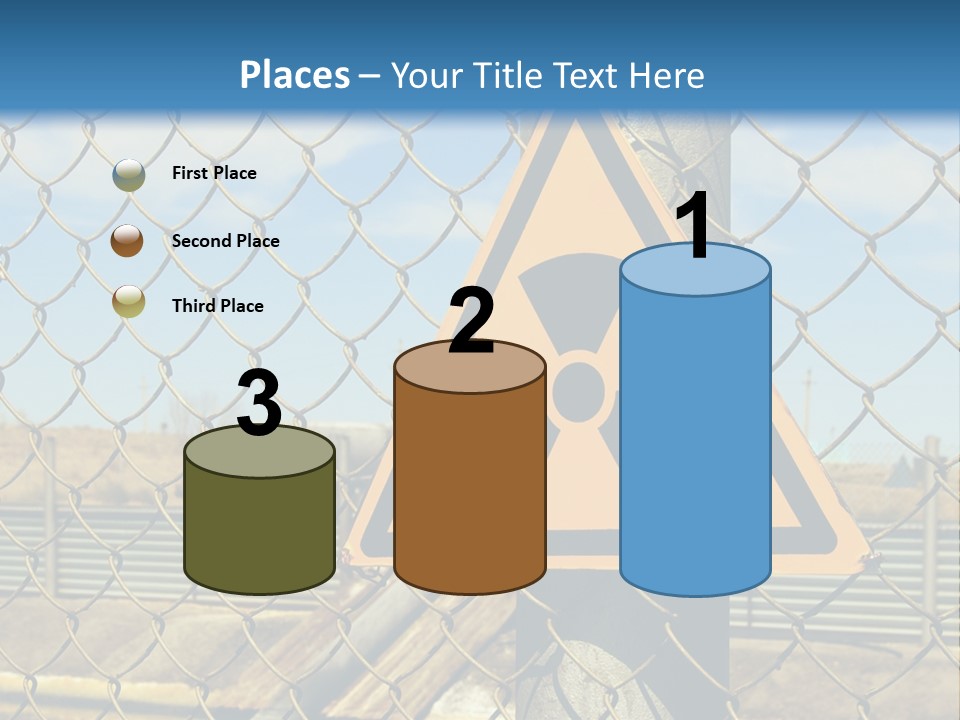 A Yellow Radioactive Hazard Sign On A Chain Link Fence PowerPoint Template