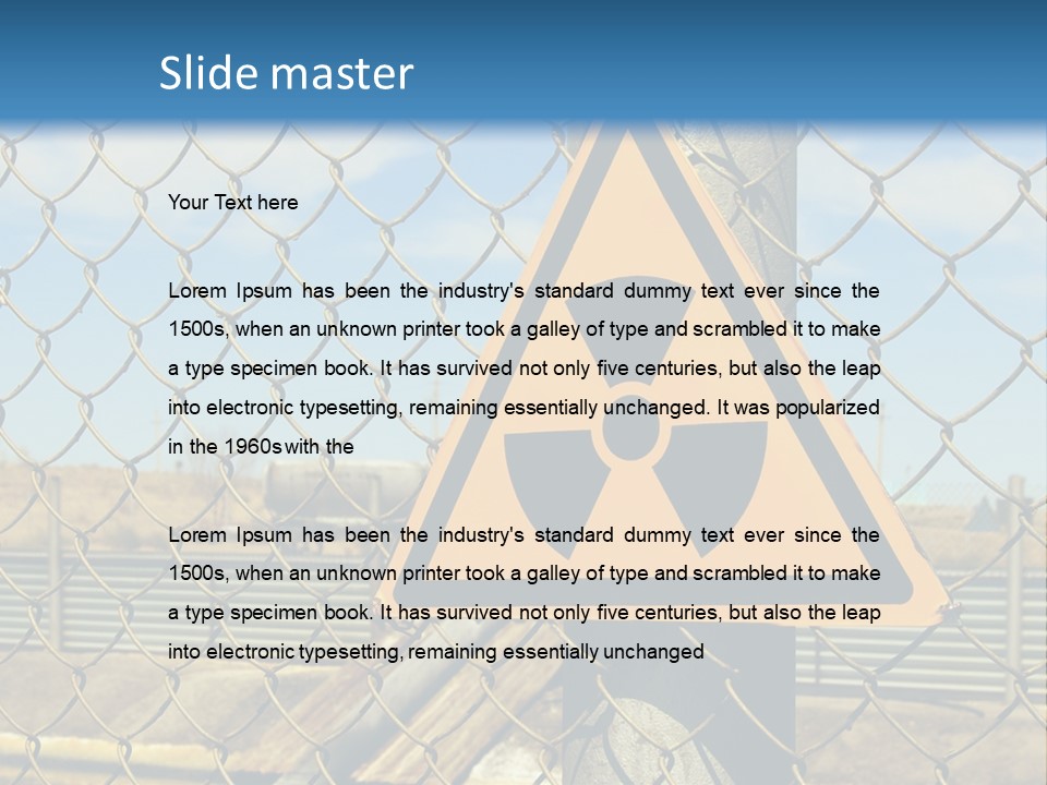A Yellow Radioactive Hazard Sign On A Chain Link Fence PowerPoint Template