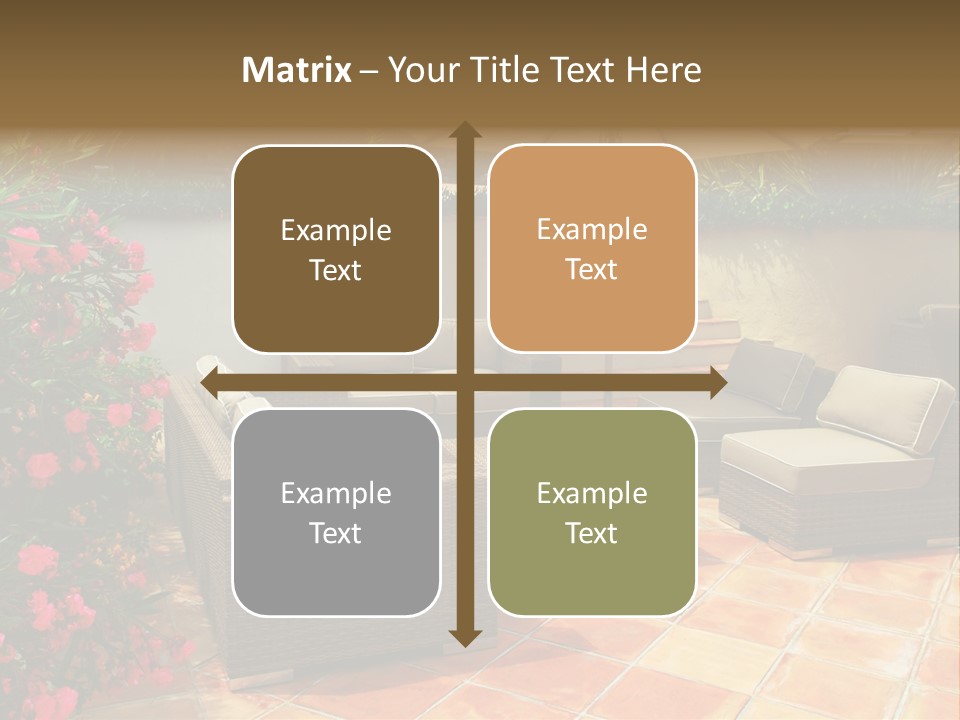 A Patio With A Couch, Chairs And An Umbrella PowerPoint Template