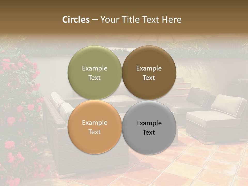 A Patio With A Couch, Chairs And An Umbrella PowerPoint Template