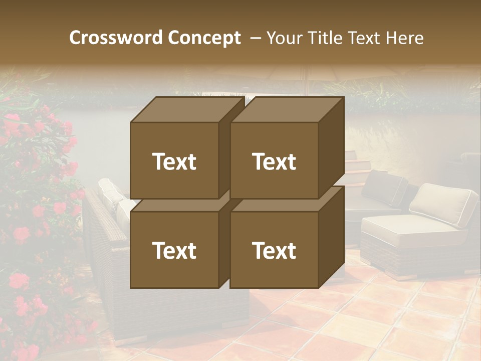 A Patio With A Couch, Chairs And An Umbrella PowerPoint Template