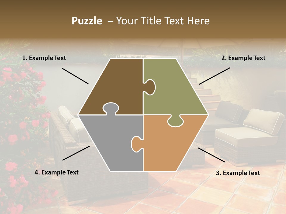 A Patio With A Couch, Chairs And An Umbrella PowerPoint Template