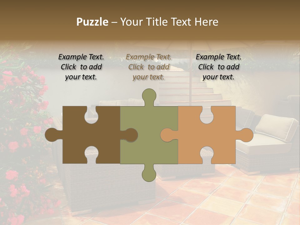 A Patio With A Couch, Chairs And An Umbrella PowerPoint Template