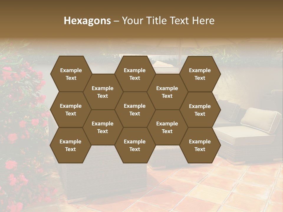 A Patio With A Couch, Chairs And An Umbrella PowerPoint Template