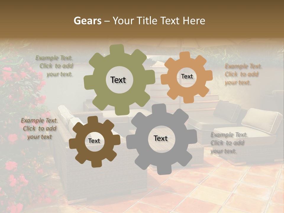 A Patio With A Couch, Chairs And An Umbrella PowerPoint Template