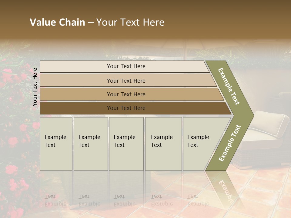 A Patio With A Couch, Chairs And An Umbrella PowerPoint Template