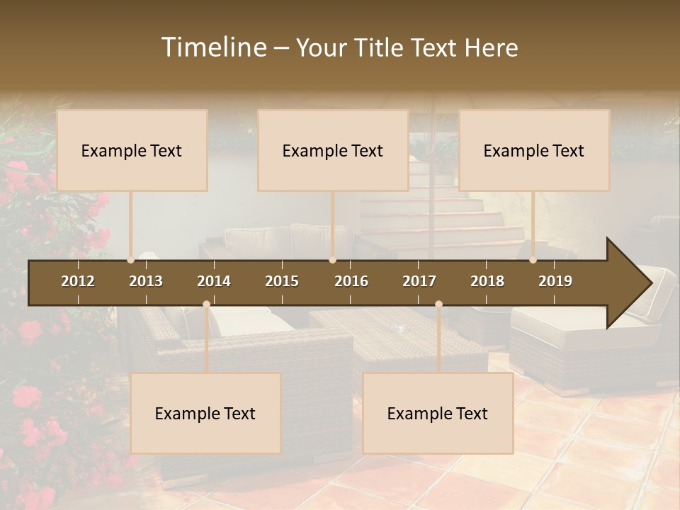 A Patio With A Couch, Chairs And An Umbrella PowerPoint Template