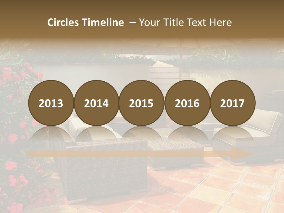 A Patio With A Couch, Chairs And An Umbrella PowerPoint Template