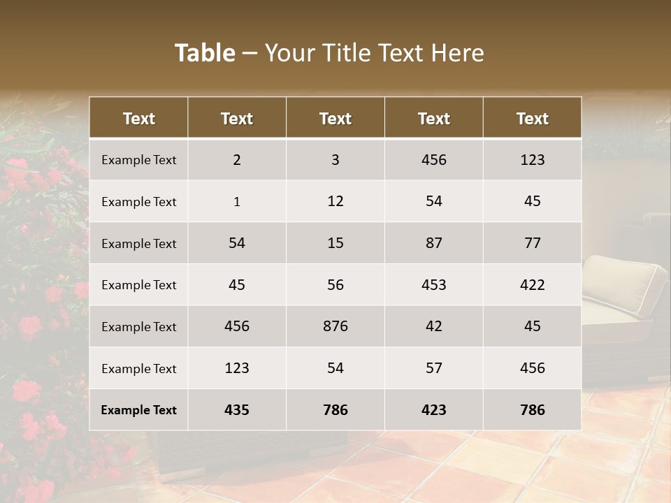 A Patio With A Couch, Chairs And An Umbrella PowerPoint Template