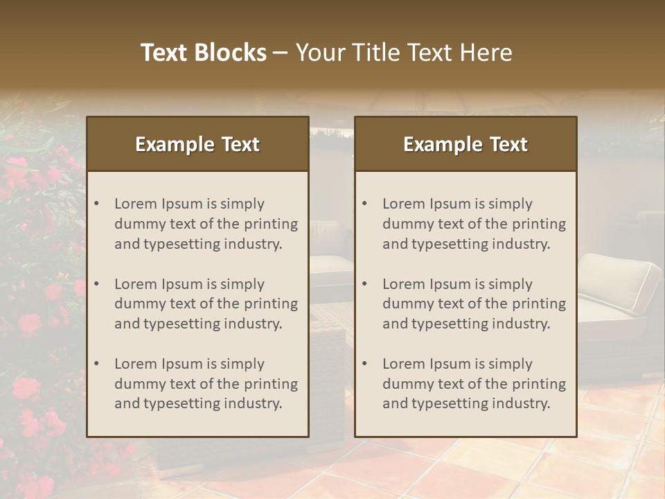 A Patio With A Couch, Chairs And An Umbrella PowerPoint Template