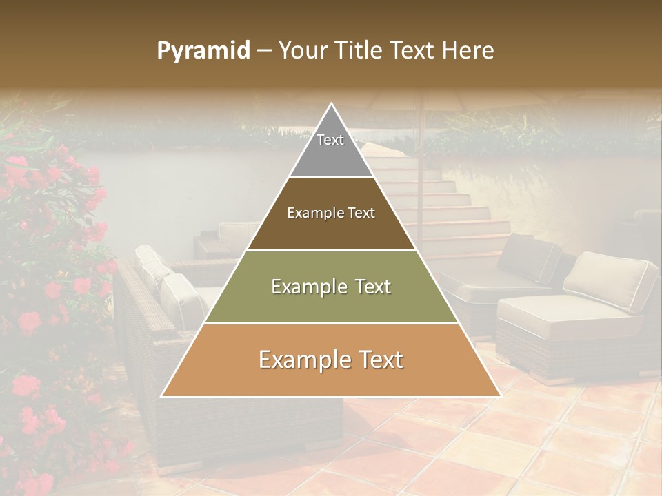 A Patio With A Couch, Chairs And An Umbrella PowerPoint Template