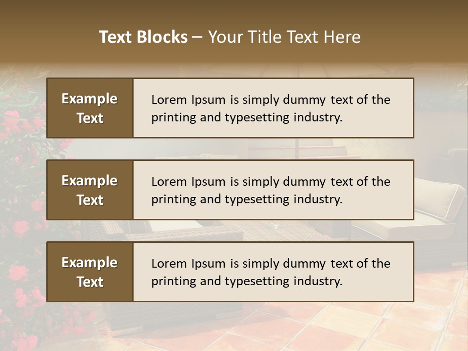 A Patio With A Couch, Chairs And An Umbrella PowerPoint Template