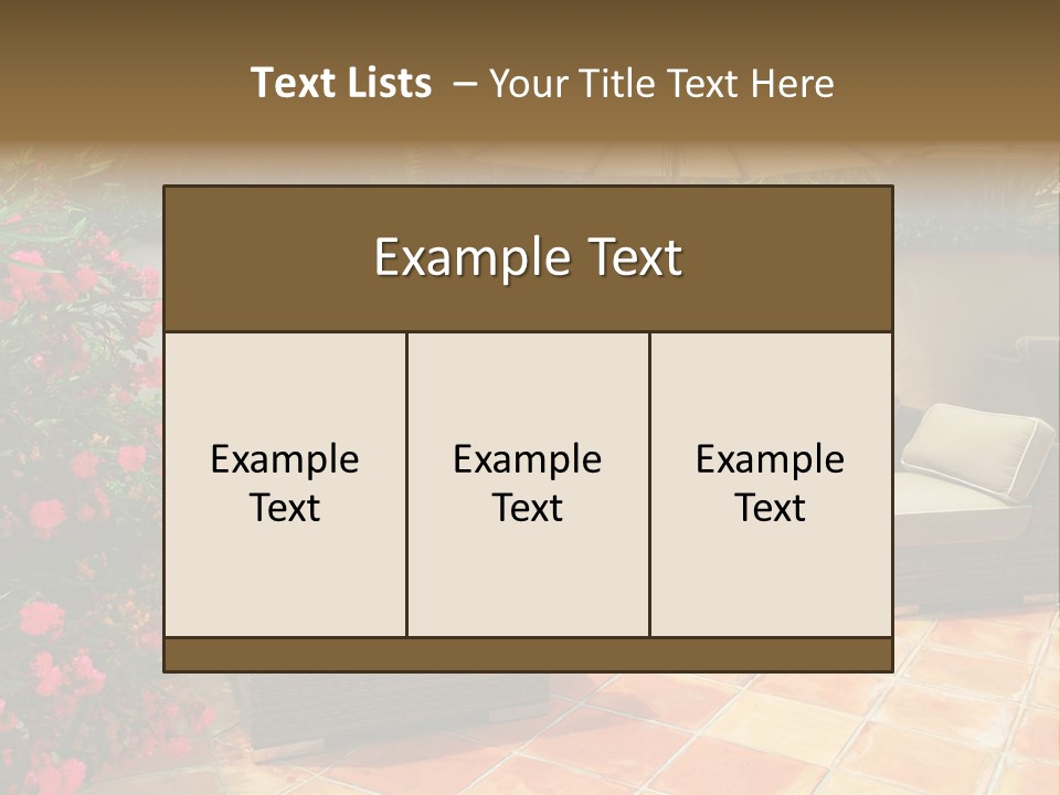 A Patio With A Couch, Chairs And An Umbrella PowerPoint Template