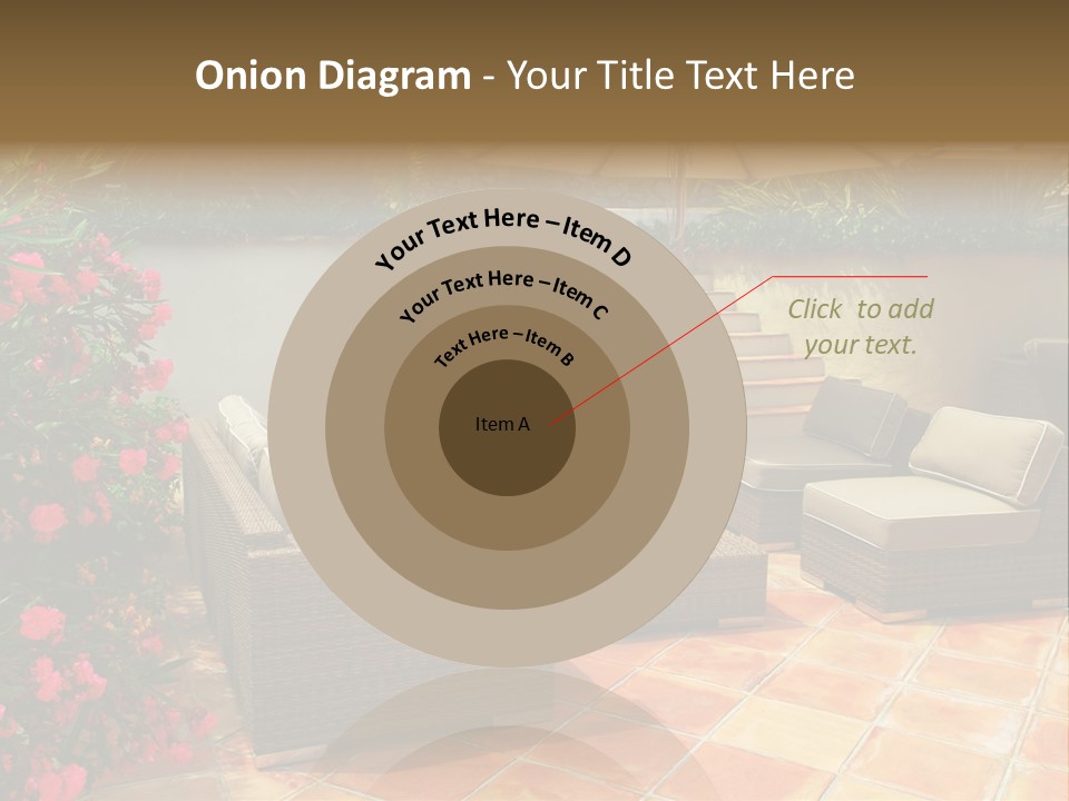 A Patio With A Couch, Chairs And An Umbrella PowerPoint Template