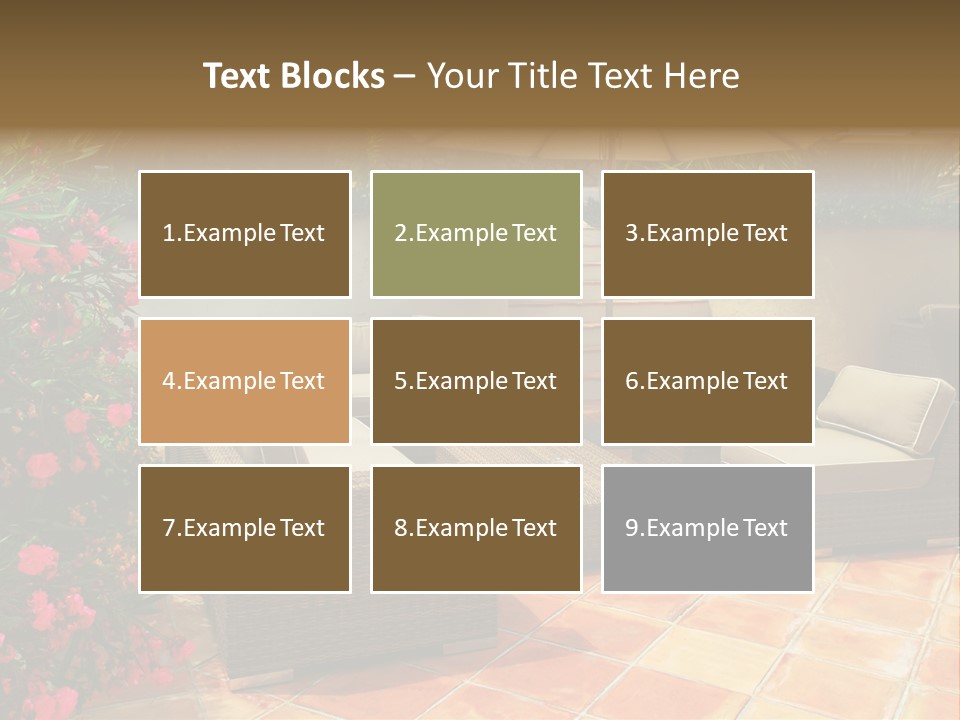 A Patio With A Couch, Chairs And An Umbrella PowerPoint Template