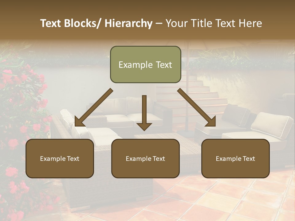 A Patio With A Couch, Chairs And An Umbrella PowerPoint Template