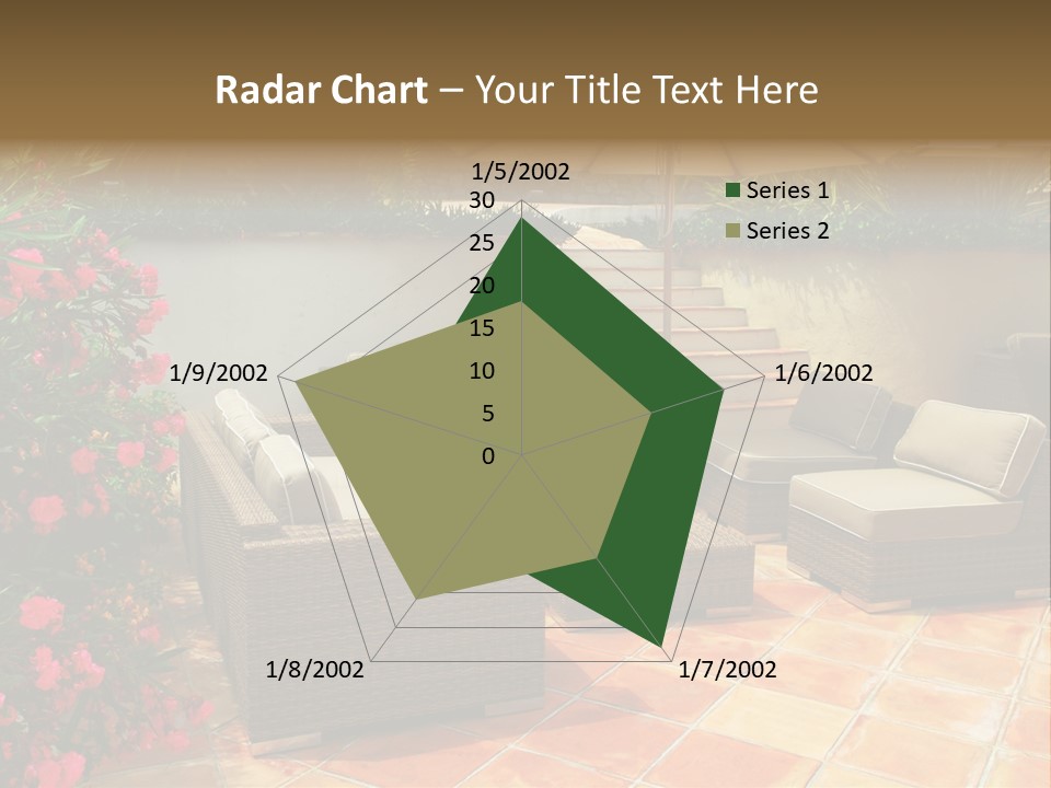 A Patio With A Couch, Chairs And An Umbrella PowerPoint Template